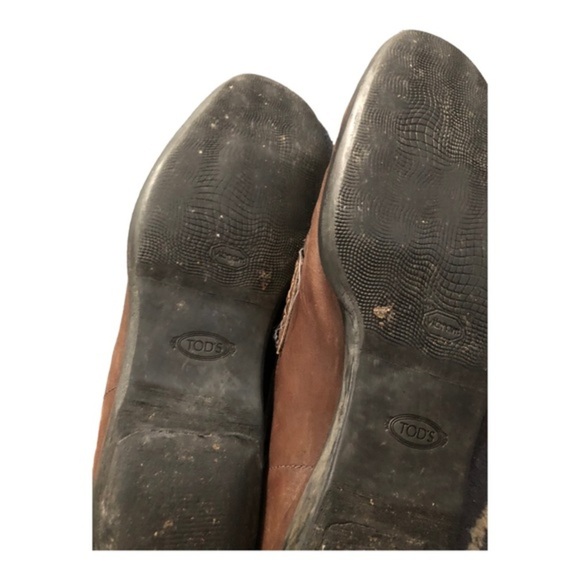 Tod’s men’s distressed look brown leather slip on leather loafers size 11.5 - Picture 10 of 14